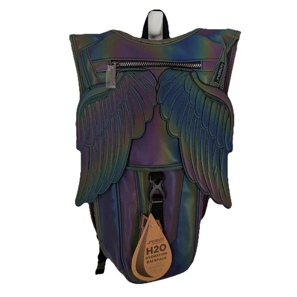 FYDELITY Wings Reflective Rainbow Hydration Backpack Festival Rave Water Pack